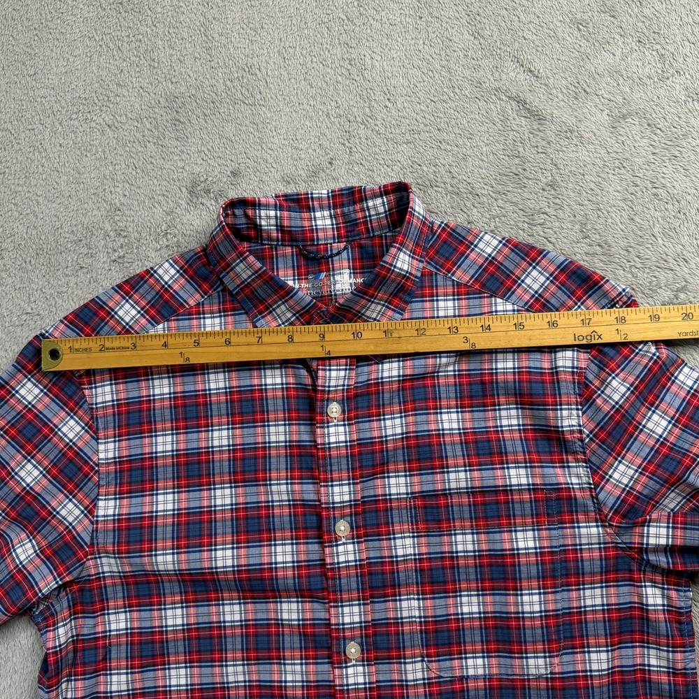 Vineyard Vines On-The-Go Performance Plaid Shirt Mens Medium Red White Blue brrr - Picture 7 of 9